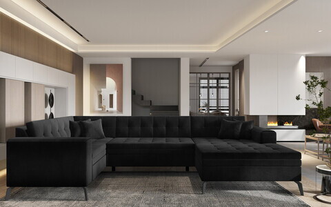 Coltar extensibil dreapta 5 locuri ELTAP, MON-RT-10LU, Montez, 340x180x93 cm, lemn/poliester, negru