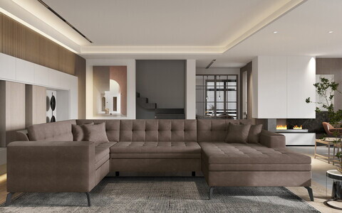 Coltar extensibil dreapta 5 locuri ELTAP, MON-RT-22PO, Montez, 340x180x93 cm, lemn/poliester, maro
