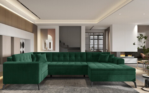 Coltar extensibil dreapta 5 locuri ELTAP, MON-RT-35LO, Montez, 340x180x93 cm, lemn/poliester, verde inchis