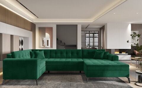Coltar extensibil dreapta 5 locuri ELTAP, MON-RT-35LU, Montez, 340x180x93 cm, lemn/poliester, verde inchis