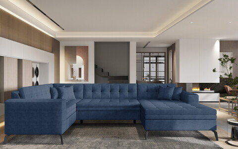 Coltar extensibil dreapta 5 locuri ELTAP, MON-RT-40GO, Montez, 340x180x93 cm, lemn/poliester, albastru inchis