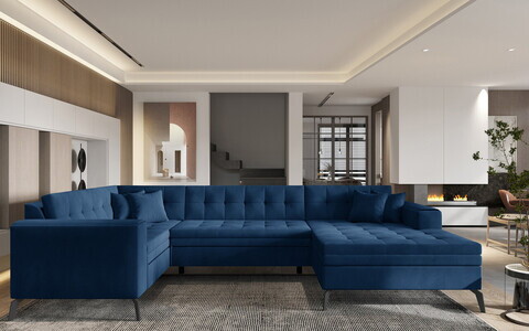 Coltar extensibil dreapta 5 locuri ELTAP, MON-RT-40NU, Montez, 340x180x93 cm, lemn/poliester, albastru inchis