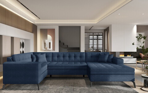 Coltar extensibil dreapta 5 locuri ELTAP, MON-RT-40PO, Montez, 340x180x93 cm, lemn/poliester, albastru inchis