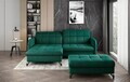 Set coltar extensibil stanga 3 locuri si taburet ELTAP, Lor_LP_03, Lorelle, 225x160x105 cm / 100x70x45 cm, lemn/poliester, verde inchis