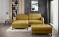 Set coltar extensibil stanga 3 locuri si taburet ELTAP, Lor_LP_06, Lorelle, 225x160x105 cm / 100x70x45 cm, lemn/poliester, mustar