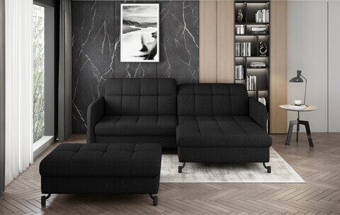 Set coltar extensibil dreapta 3 locuri si taburet ELTAP, Lor_PP_27, Lorelle, 225x160x105 cm / 100x70x45 cm, lemn/poliester, negru