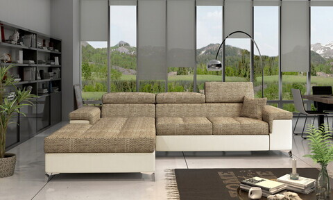 Coltar extensibil stanga 4 locuri ELTAP, Ric-03, Ricardo, 281x205x88 cm, lemn/poliester, bej inchis/bej deschis