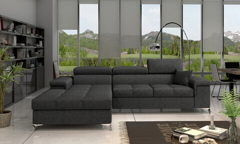 Coltar extensibil stanga 4 locuri ELTAP, Ric-06, Ricardo, 281x205x88 cm, lemn/poliester, gri inchis