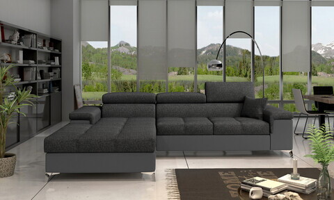 Coltar extensibil stanga 4 locuri ELTAP, Ric-07, Ricardo, 281x205x88 cm, lemn/poliester, gri inchis/gri
