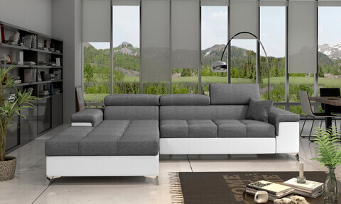 Coltar extensibil stanga 4 locuri ELTAP, Ric-14, Ricardo, 281x205x88 cm, lemn/poliester, gri/alb