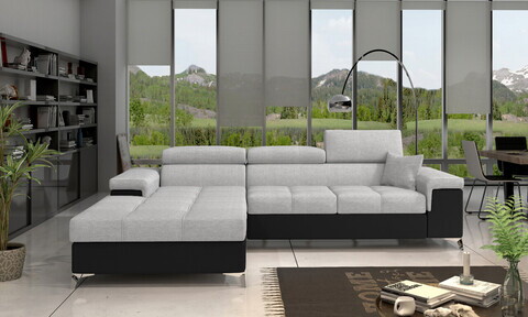 Coltar extensibil stanga 4 locuri ELTAP, Ric-16, Ricardo, 281x205x88 cm, lemn/poliester, gri deschis/negru