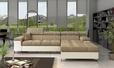 Coltar extensibil dreapta 4 locuri ELTAP, Ric-22, Ricardo, 281x205x88 cm, lemn/poliester, bej inchis/bej deschis