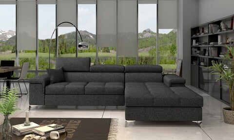 Coltar extensibil dreapta 4 locuri ELTAP, Ric-25, Ricardo, 281x205x88 cm, lemn/poliester, gri inchis