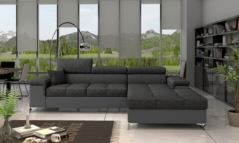 Coltar extensibil dreapta 4 locuri ELTAP, Ric-26, Ricardo, 281x205x88 cm, lemn/poliester, gri inchis/gri