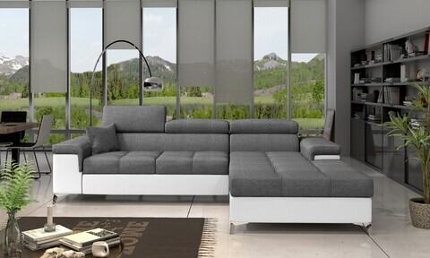 Coltar extensibil dreapta 4 locuri ELTAP, Ric-33, Ricardo, 281x205x88 cm, lemn/poliester, gri/alb