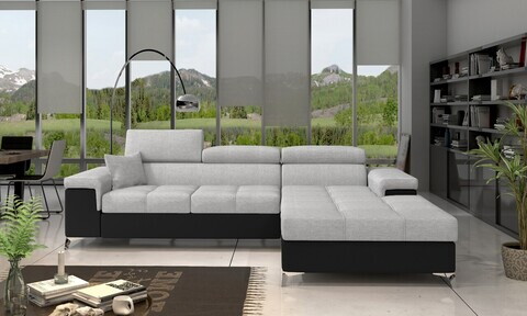 Coltar extensibil dreapta 4 locuri ELTAP, Ric-35, Ricardo, 281x205x88 cm, lemn/poliester, gri deschis/negru