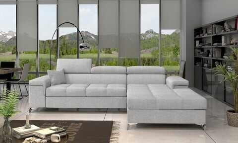 Coltar extensibil dreapta 4 locuri ELTAP, Ric-37, Ricardo, 281x205x88 cm, lemn/poliester, gri deschis