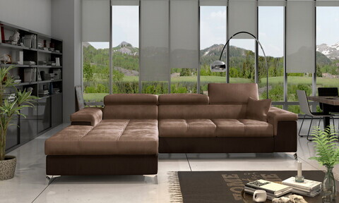 Coltar extensibil stanga 4 locuri ELTAP, Ric-39, Ricardo, 281x205x88 cm, lemn/poliester, maro deschis/maro inchis