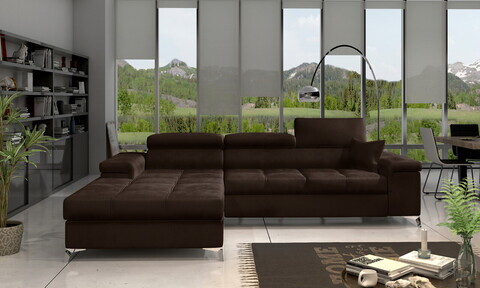 Coltar extensibil stanga 4 locuri ELTAP, Ric-42, Ricardo, 281x205x88 cm, lemn/poliester, maro inchis