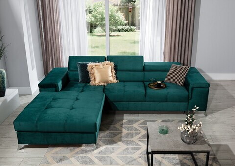 Coltar extensibil stanga 4 locuri ELTAP, Ric-45, Ricardo, 281x205x88 cm, lemn/poliester, verde inchis