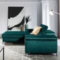 Coltar extensibil stanga 4 locuri ELTAP, Ric-45, Ricardo, 281x205x88 cm, lemn/poliester, verde inchis