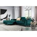 Coltar extensibil stanga 4 locuri ELTAP, Ric-45, Ricardo, 281x205x88 cm, lemn/poliester, verde inchis