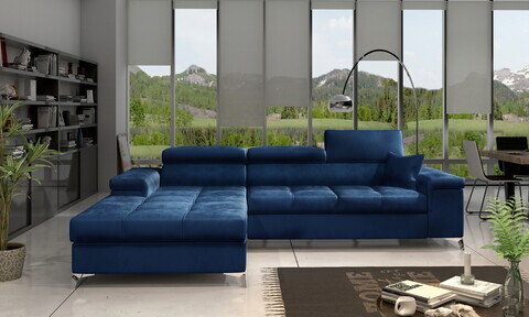 Coltar extensibil stanga 4 locuri ELTAP, Ric-49, Ricardo, 281x205x88 cm, lemn/poliester, albastru inchis