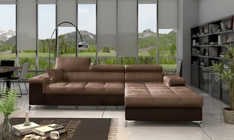 Coltar extensibil dreapta 4 locuri ELTAP, Ric-50, Ricardo, 281x205x88 cm, lemn/poliester, maro deschis/maro inchis