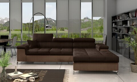 Coltar extensibil dreapta 4 locuri ELTAP, Ric-52, Ricardo, 281x205x88 cm, lemn/poliester, maro inchis/maro deschis