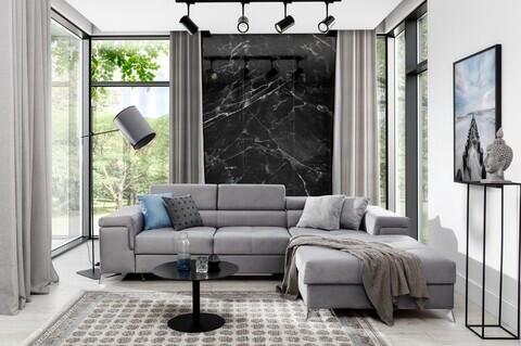 Coltar extensibil dreapta 4 locuri ELTAP, Ric-54, Ricardo, 281x205x88 cm, lemn/poliester, gri deschis