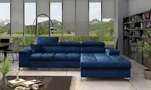 Coltar extensibil dreapta 4 locuri ELTAP, Ric-60, Ricardo, 281x205x88 cm, lemn/poliester, albastru inchis