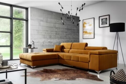 Coltar extensibil stanga 4 locuri ELTAP, Ric-65, Ricardo, 281x205x88 cm, lemn/poliester, mustar