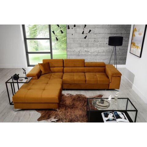 Coltar extensibil stanga 4 locuri ELTAP, Ric-65, Ricardo, 281x205x88 cm, lemn/poliester, mustar