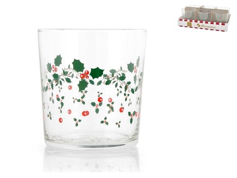 Set 6 pahare de apa Holly Natale, Pengo, 360 ml, sticla