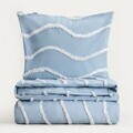 Lenjerie de pat King Size, Delia, Homla, 200x220 cm, 3 piese, bumbac, albastru/alb