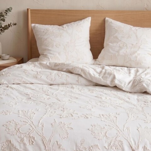 Lenjerie de pat dubla Jakad, Homla, 160x200 cm, 3 piese, bumbac, tesatura Jacquard, alb/bej