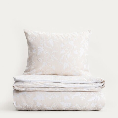 Lenjerie de pat King Size, Jakad, Homla, 200x220 cm, 3 piese, bumbac, tesatura Jacquard, bej
