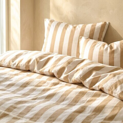 Lenjerie de pat King Size, Rayas, Homla, 200x220 cm, 3 piese, microfibra din poliester, alb/bej