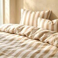 Lenjerie de pat King Size, Rayas, Homla, 200x220 cm, 3 piese, microfibra din poliester, alb/bej