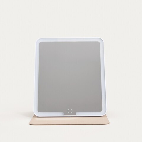 Oglinda cosmetica cu iluminare LED, Narave, Homla, 20x23x1.5 cm, plastic/sticla, bej