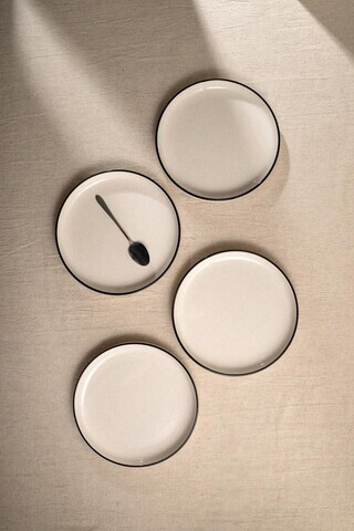 Set 4 farfurii desert Azra, Homla, 20 cm, ceramica, bej/negru