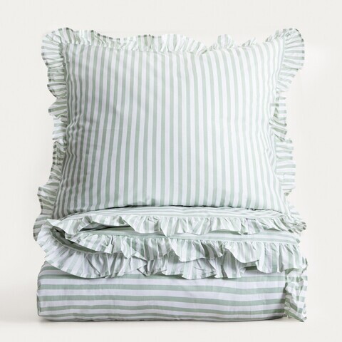 Lenjerie de pat King Size, Trudy, Homla, 200x220 cm, 3 piese, bumbac, verde fistic/alb