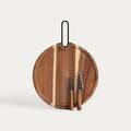 Set servire branzeturi, tocator si cutite Mooka, Homla, 40.5x30.5x2 cm, lemn/inox, maro