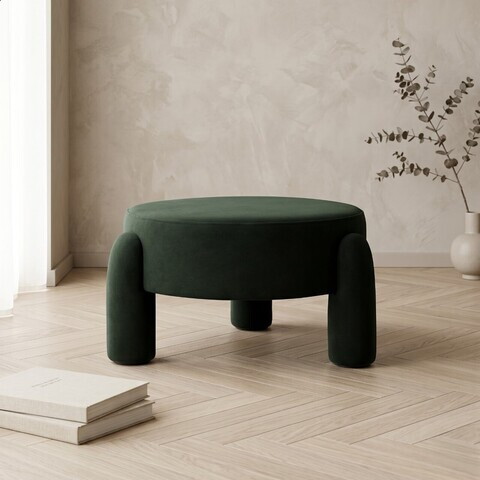 Taburet Ollera, Homla, 65x36 cm, MDF/poliester, verde inchis