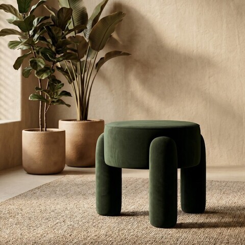Taburet Ollera, Homla, 46.5x41 cm, MDF/poliester, verde inchis
