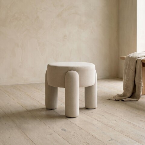 Taburet Ollera, Homla, 46.5x41 cm, MDF/poliester, ecru
