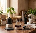 Set 7 piese pentru preparare cafea pour-over Kavera, Homla, inox/sticla/plastic, negru/transparent