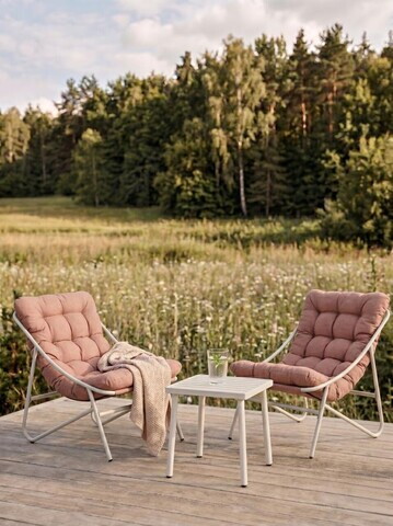 Set 2 fotolii si masuta pentru gradina / terasa Tivoli, Homla, 65.5x85x95 / 43x42 cm, metal/olefina, bej/caramiziu