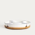 Set 5 boluri servire cu suport rotativ Navia, Homla, 30 cm, portelan/bambus, alb/natur