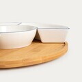 Set 5 boluri servire cu suport rotativ Navia, Homla, 30 cm, portelan/bambus, alb/natur